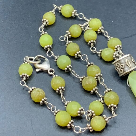 Sterling Silver 925 Lime Green Quartz Beaded Design Necklace Size 18'' Length - Picture 6 of 8